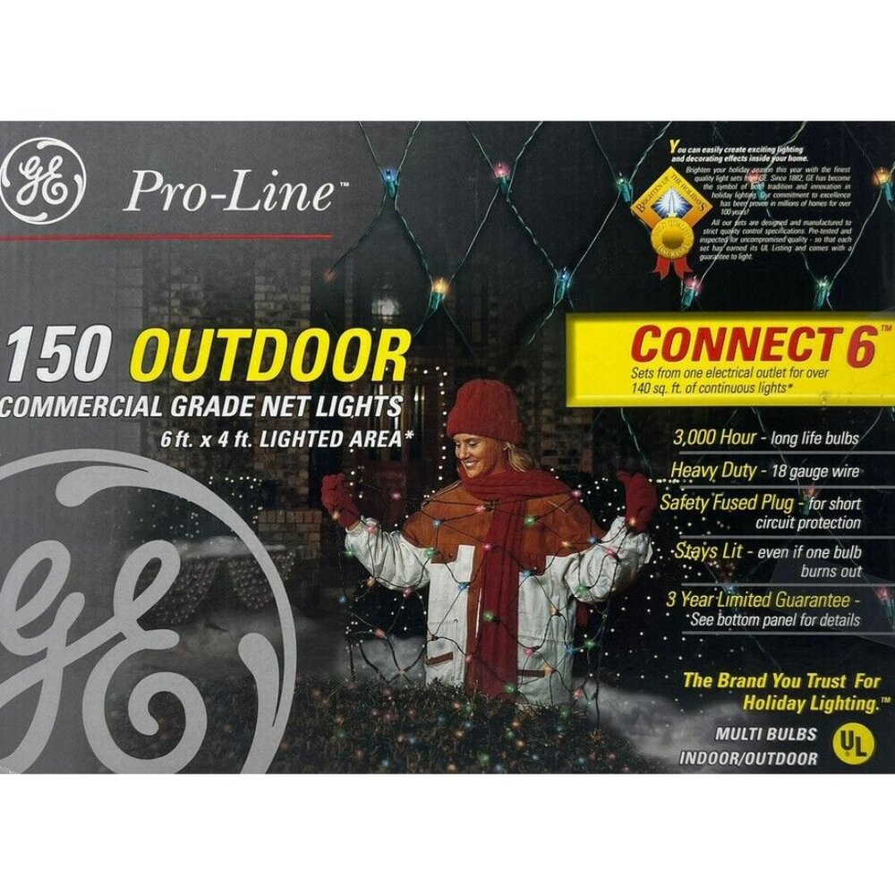 GE Pro-Line 150 Outdoor/Indoor Commercial Grade Net Lights 6'x4' Area MultiColor